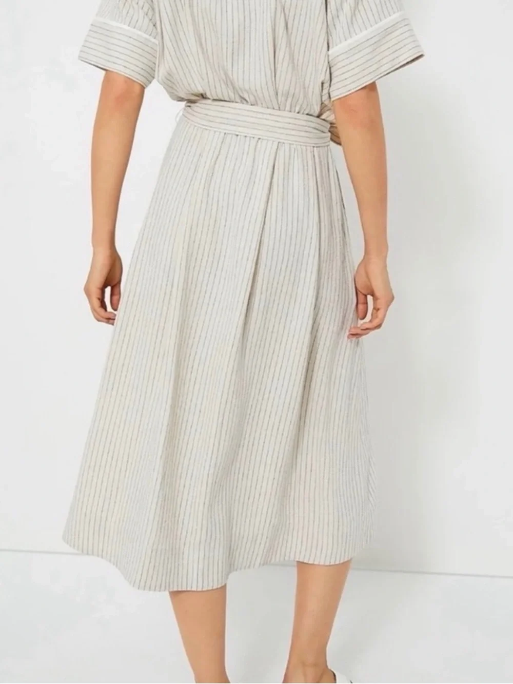 Tuckernuck Cream & Black Pinstripe Button-Front Shirt Dress Kate - Picture 3 of 8